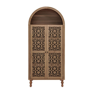 Tall Kitchen Pantry Cabinet With Hollow Carved Doors - Walnut