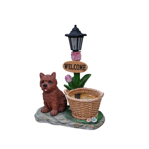 Sitting Puppy Solar Planter Outdoor Statue