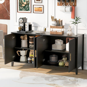 U_Style Modern 4-Vertical Wavy Slatted Doors Sideboard