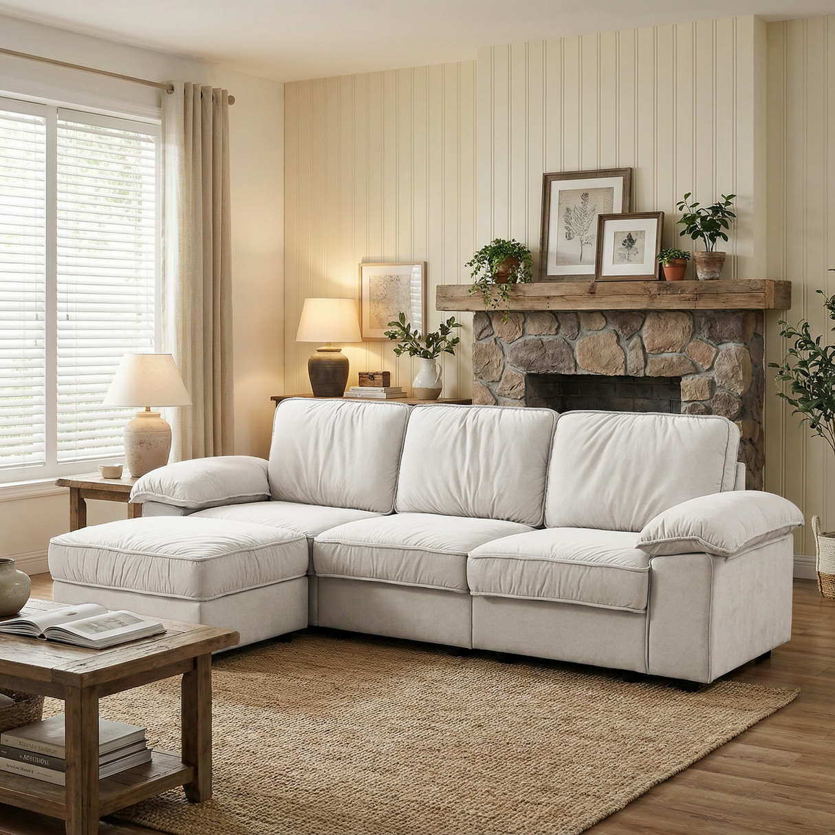 Modern L-Shaped Sectional Sofa with Ottoman - 105.5 Inch