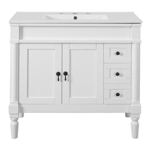 Bathroom Vanity With Ceramic Sink, 2 Doors 3 Drawers, Soft Close Design