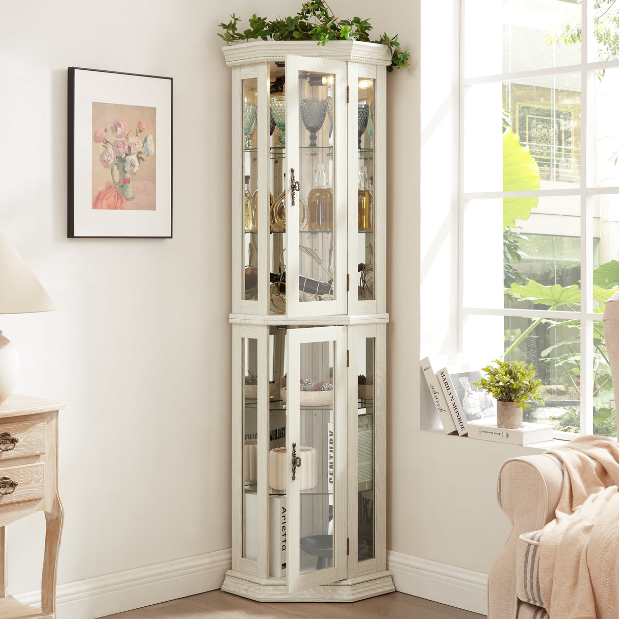 Elegant Lighted Corner Curio Cabinet