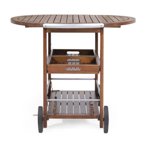 Wood And Aluminum Bar Cart With 2 Shelves - Oak / Silver