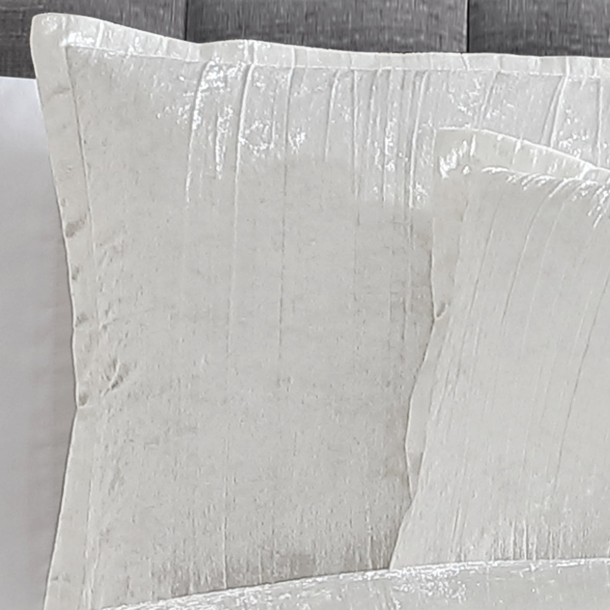 Turin 7 Piece White Crinkle Velvet Comforter Set with Plush Polyester Filling - White