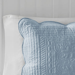 3 Piece Reversible Scalloped Edge Quilt Set Blue King/Cal King