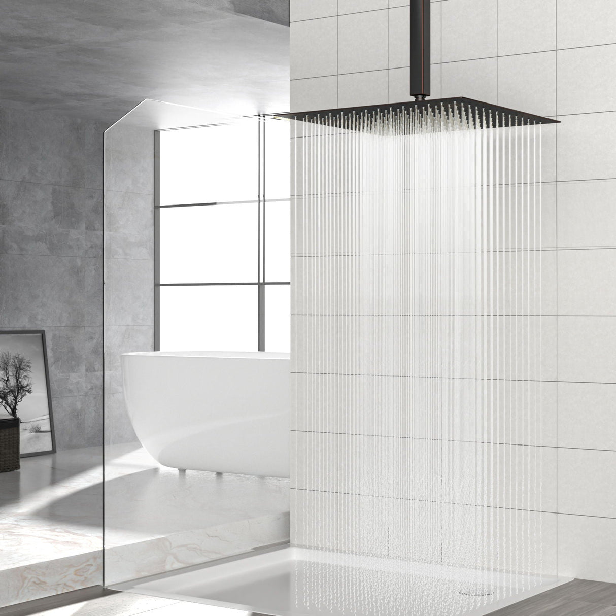16" Square Rainfall Shower Head Fixed Wall Mount With Full Body Coverage & Self Cleaning Silicone Nozzles