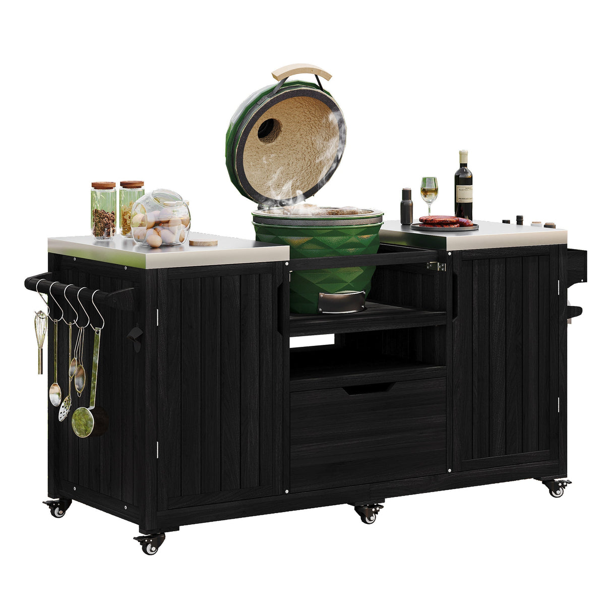 K&K 66.5' Outdoor Kitchen Island for Big Green Egg Grills