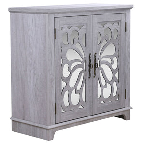 Elegant Sideboard with Two Acrylic Mirrored Doors and Adjustable Shelf Storage