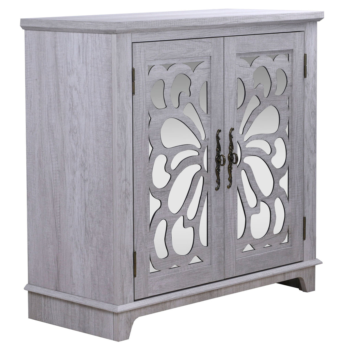 Elegant Sideboard With 2 Acrylic Mirrored Doors, Adjustable Shelf Storage