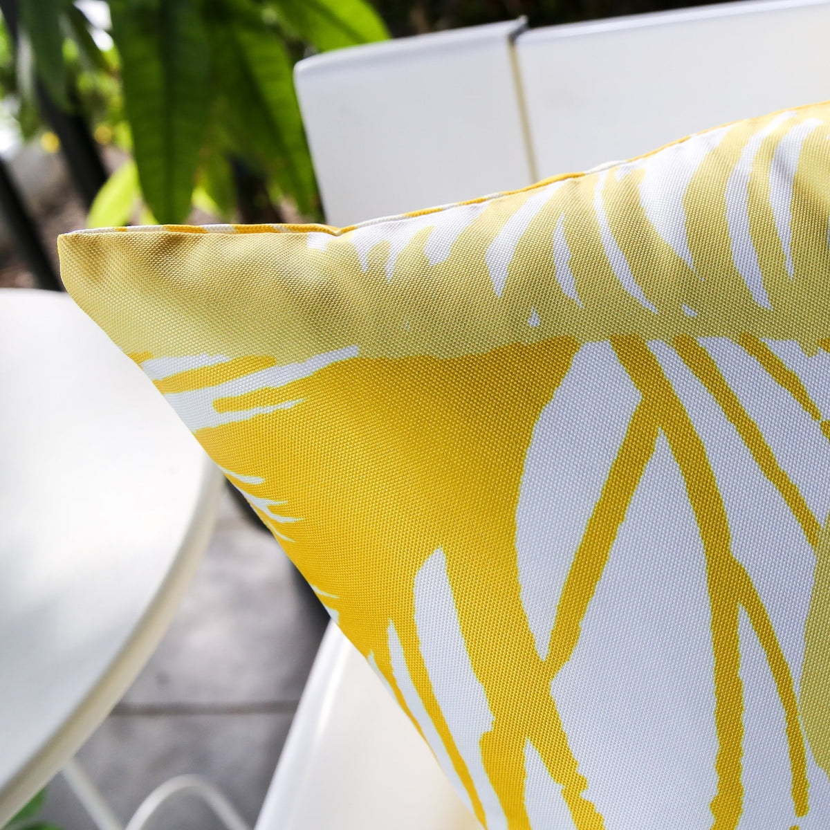 Leaf Vein Yellow Outdoor & Indoor Pillow with Water-Resistant Polyester