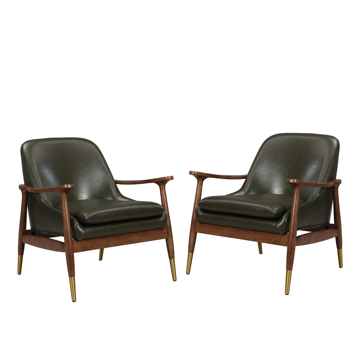 Mid-Century Accent Chair With Cushioned Seat, Brass Tipped Legs