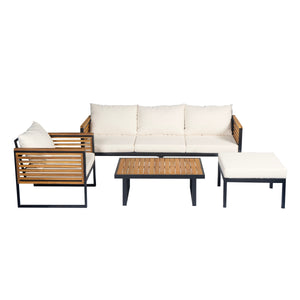 Outdoor 4-Piece Acacia Wood and Metal Patio Sofa Set