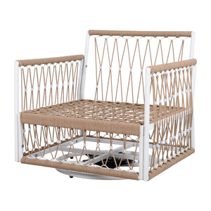 [Set of 2] 360° Swivel Bohemian Outdoor Lounge Chair with Handwoven Rope & Powder-Coated Steel Frame, Waterproof Cushions - Patio, Garden, Poolside