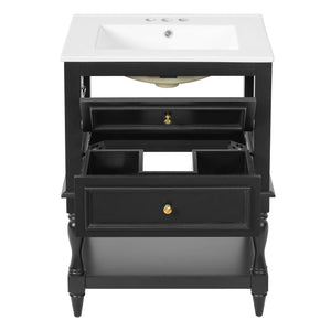 Bathroom Vanity With Sink, 2 Drawers Storage Cabinet, Open Shelf