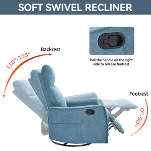 Heat Massage Manual Recliner Chair with Rocker and Swivel in Fabric for Living Room