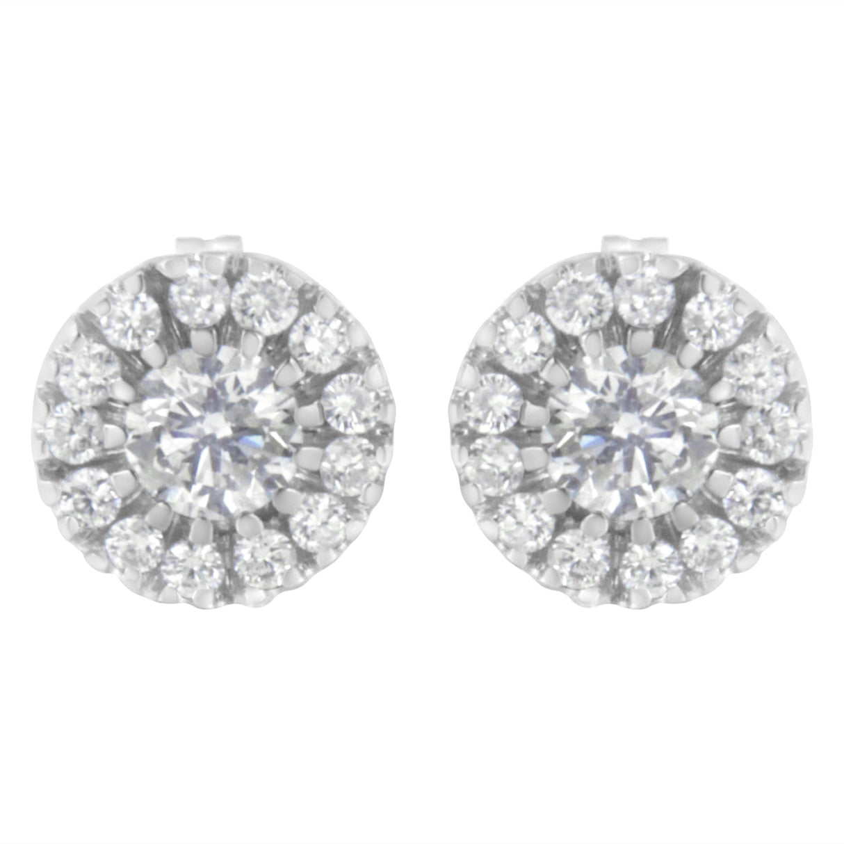 14k White Gold 1 cttw Diamond Halo Stud Earrings (I-J Clarity, I1-I2 Color)