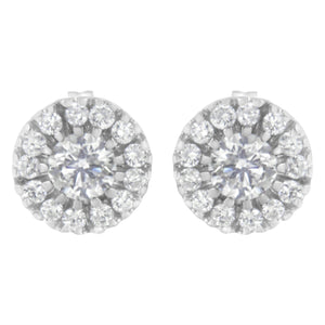 14k White Gold 1 cttw Diamond Halo Stud Earrings (I-J Clarity, I1-I2 Color)