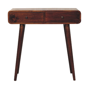 Solid Wood Chestnut Curved Hallway Table, 2-Drawers, Nordic Legs