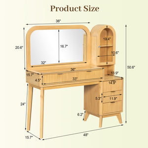 48" Fluted Makeup Vanity Desk with Large 32" Mirror