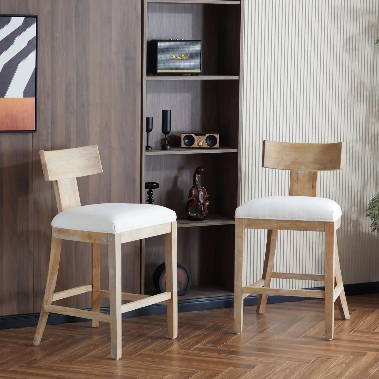 Upholstered Counter Height Bar Stools With Solid Rubber Wood Frame (Set of 2)