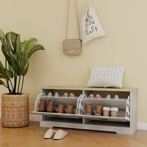 Shoe Storage Bench with 2 Flip Drawers and Adjustable Shelf - Antique