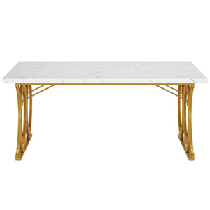 Large Rectangular Dining Table Kitchen Table With Geometric Legs - White / Gold