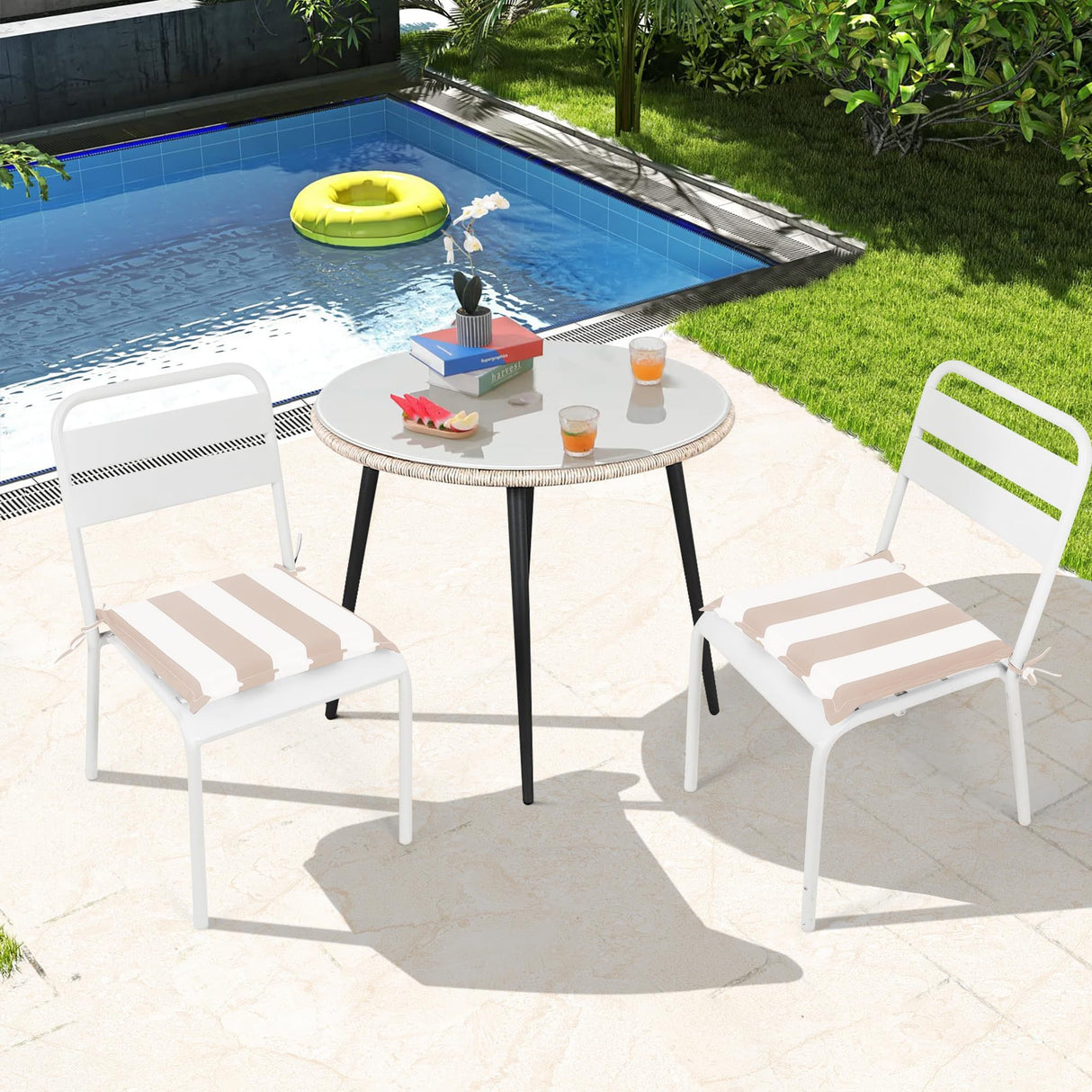 4pcs outdoor patio seat cushion replacement seat cushion with ties, 15' x 15' patio chair pads for  gardens, patios, and dining rooms