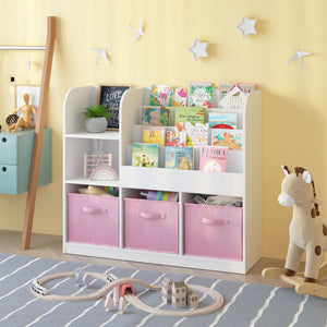 Bookcase And Bookshelf With 3 Collapsible Drawers, Multifunctional Display Stand