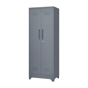 Heavy Duty Storage Cabinet With Locking Doors, Hanging Rod & Shelves, Broom Closet - Gray