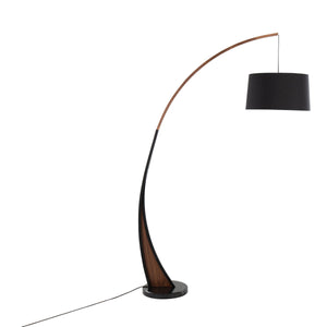 Noah Mid-Century Modern Floor Lamp with Walnut Wood Frame and Marble Base