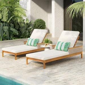 76.8' Solid Acacia Wood Sun Lounger Set of 2 with Cushions