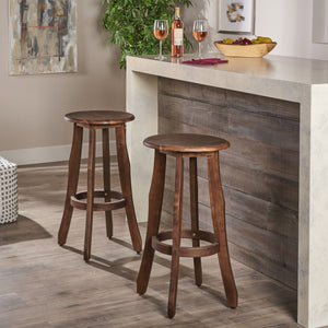 Primrose - Outdoor Acacia Wood Barstools With Foot Rest, (Set of 2) - Dark Brown