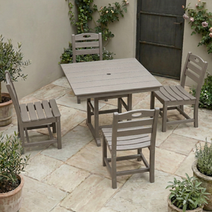 Antique Wood Color HDPE 5-Piece Outdoor Patio Dining Set