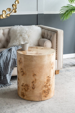 20x20x24 Burl Wood Brown Cylinder Side Table