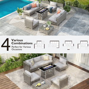 K&K Patio 8-Piece Patio Furniture Set with 43" Fire Pit Table