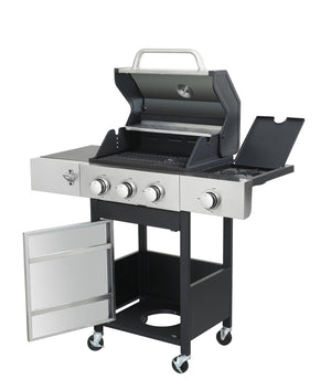 3 Burner Propane Gas Bbq Grill With Side Burner, 37230Btu Output With Enameed Cast Iron Cooking Grids For Outdoor Barbecue, Stainless Steel - Black / Silver