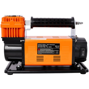 Heavy Duty 12V Air Compressor, Tire Inflator With Pressure Gauge, Compact Size - Black / Orange