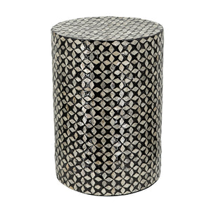 D14x20' Black Round Accent Capiz Stool, Garden Side Table