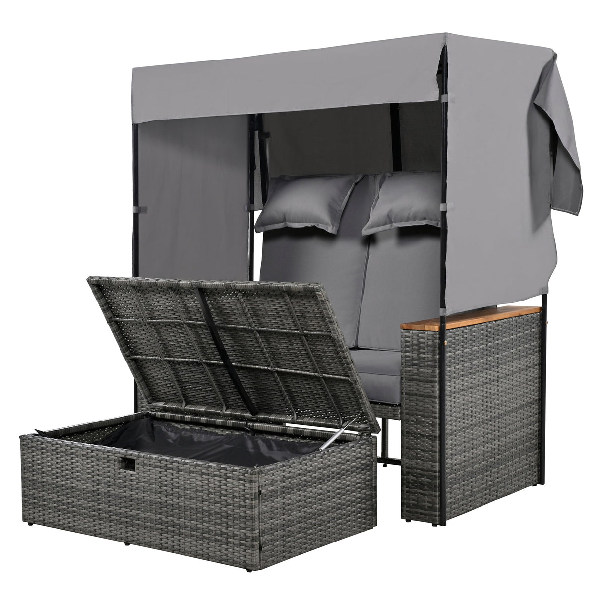 Bethany Two-Person Outdoor Rattan Daybed with Adjustable Canopy and Hidden Storage