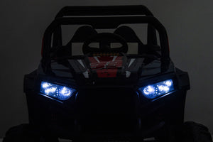12V7A*2 30W*4 Four-Wheel Drive Seat One Button Start, Forward And Backward, High And Low Speed, Music, Front Light, Power Display, Two Doors Can Open, 2.4G R / C, Seat Belt Four Wheel Absorber