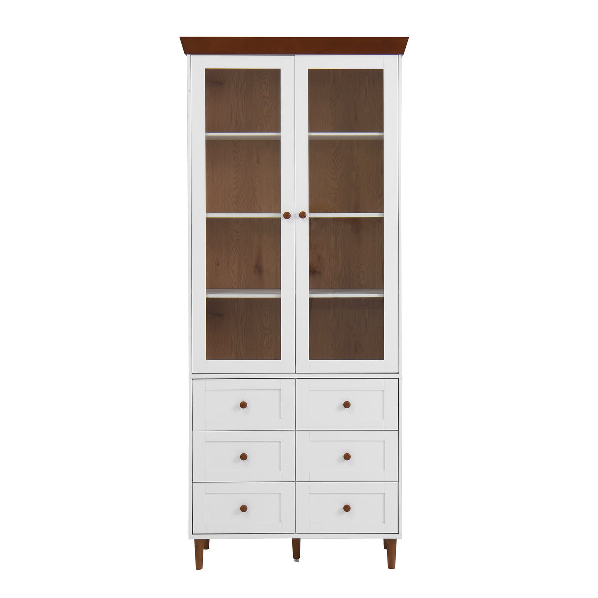 White MDF Display Storage Cabinet with Glass Doors and Adjustable Shelves