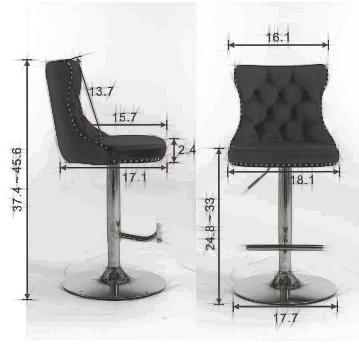 Swivel Barstools Adjusatble Seat Height From 25-33", Modern Upholstered Base Bar Stools With Backs Comfortable Tufted For Home Pub And Kitchen Island (Set of 2)