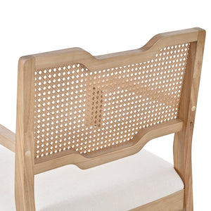 Farmhouse Dining Chairs Set of 2 with Upholstered Seats and Rattan Backrest