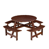 Outdoor 8 Person Round Picnic Table with Built-in Benches and Umbrella Hole