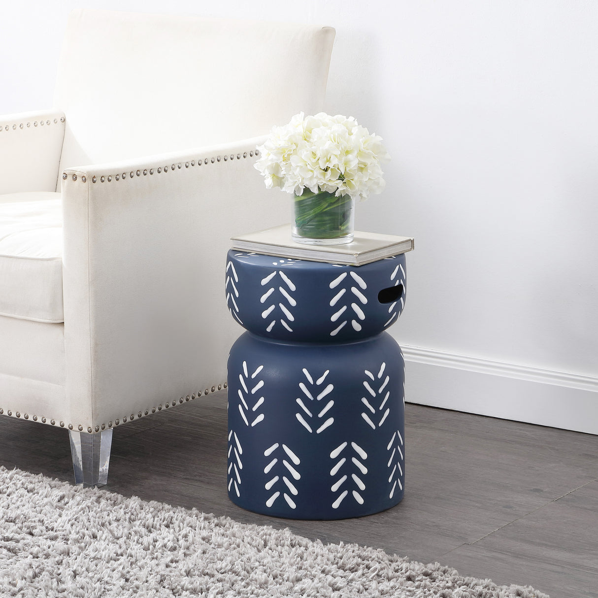 Kiri Modern Bohemian Arrow Pattern Drum Indoor/Outdoor Garden Stool