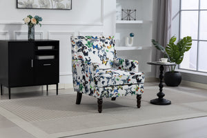 Upholstered Accent Chair - Vintage Armchair with Solid Wood Legs