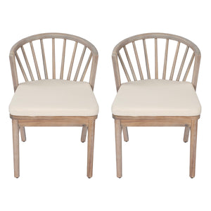 Outdoor Dining Chairs Set of 2 with Acacia Wood and Cream Washable Cushions