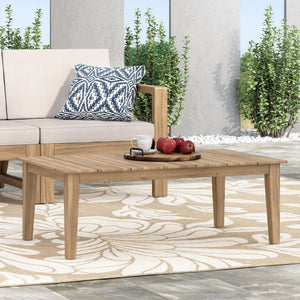 Light Brown Outdoor Coffee Table with Slat Panel Top - Acacia Wood