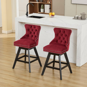 Swivel Velvet Barstools with Button Tufted Decoration - Set of 2 with 360° Swivel - Wine Red