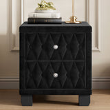 Elegant Velvet Nightstand with 2 Drawers and Crystal Handles